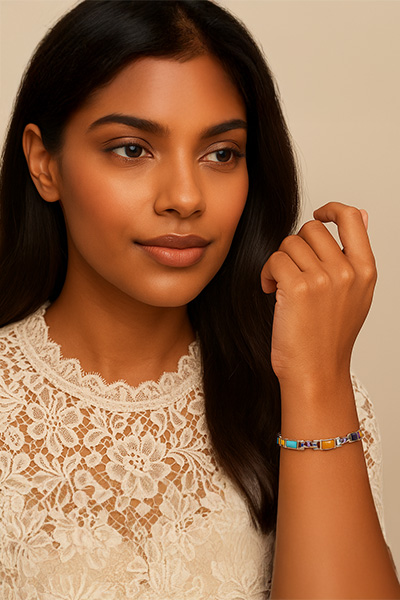 Woman Wearing Multiple Stones of All Colors in Mexican Bracelet