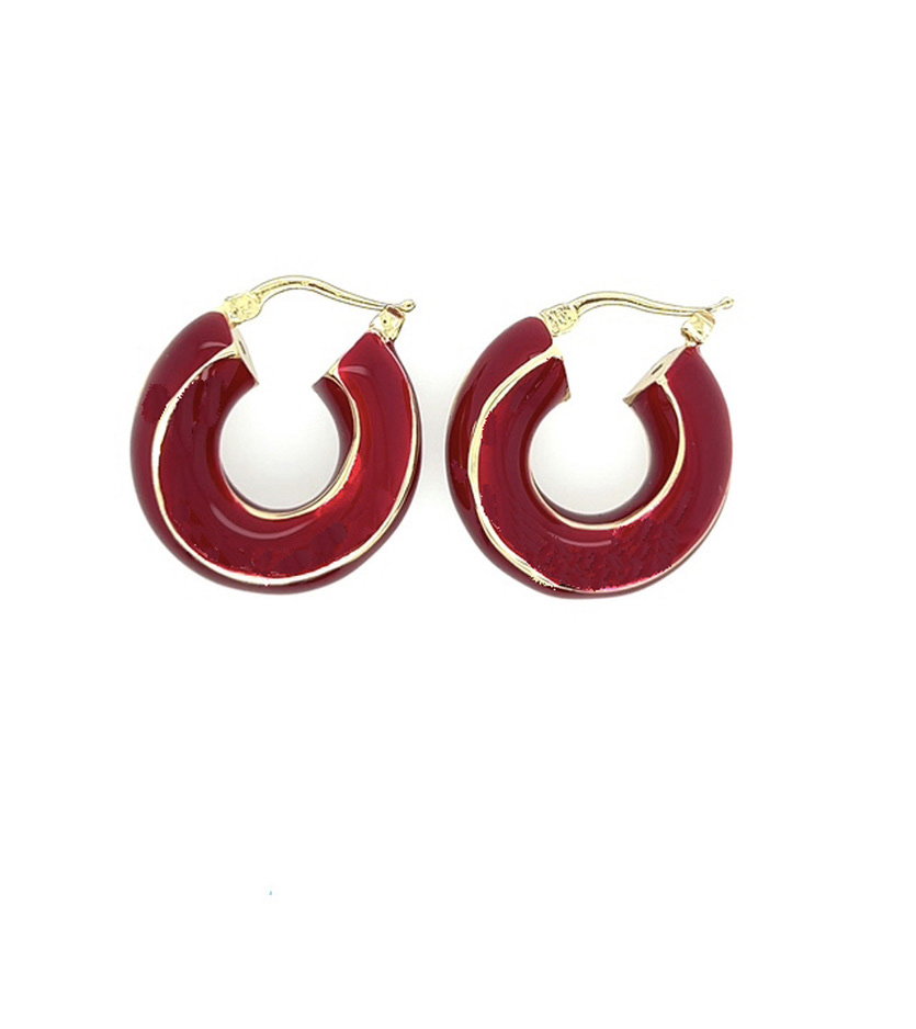 Burgundy Enamel Italian Hoop Earrings