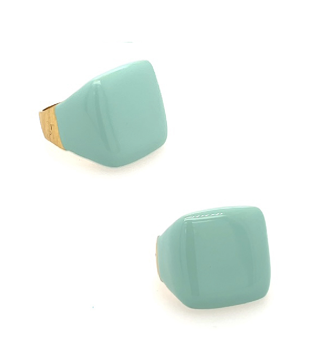 Italian blue-green square enameled ring