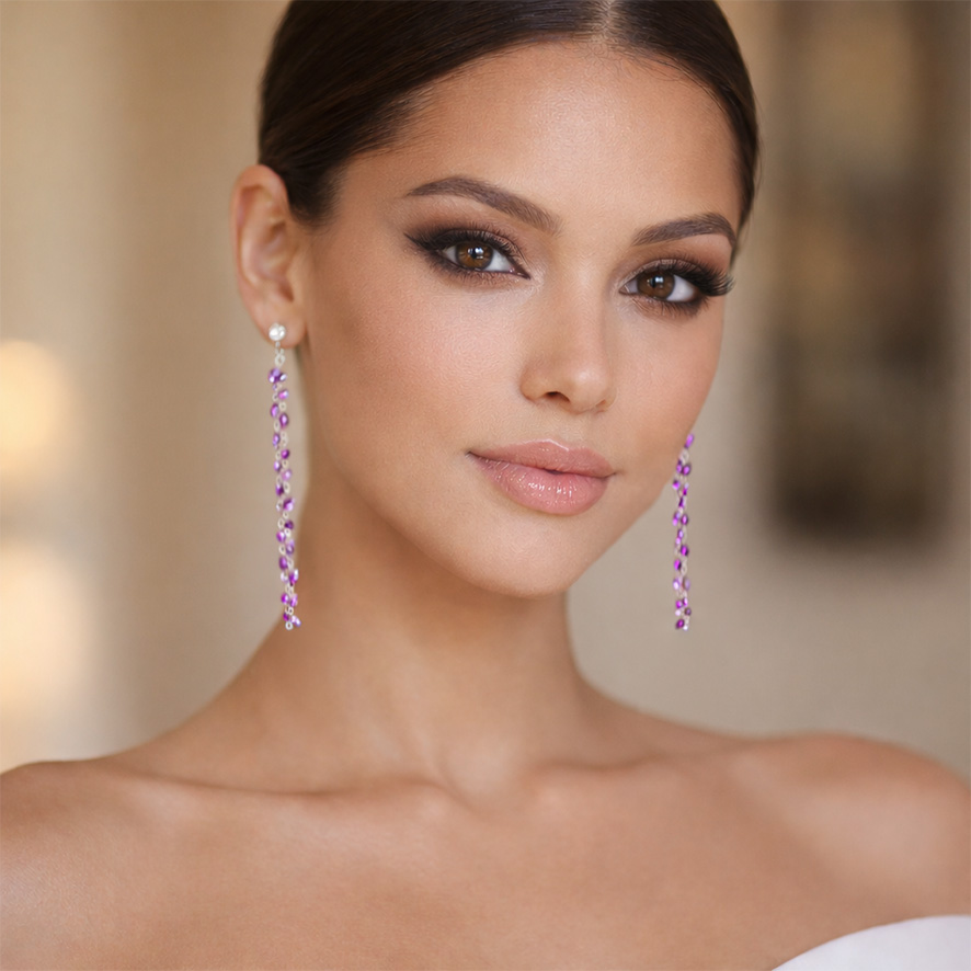 Woman Wearing Amethyst Earrings