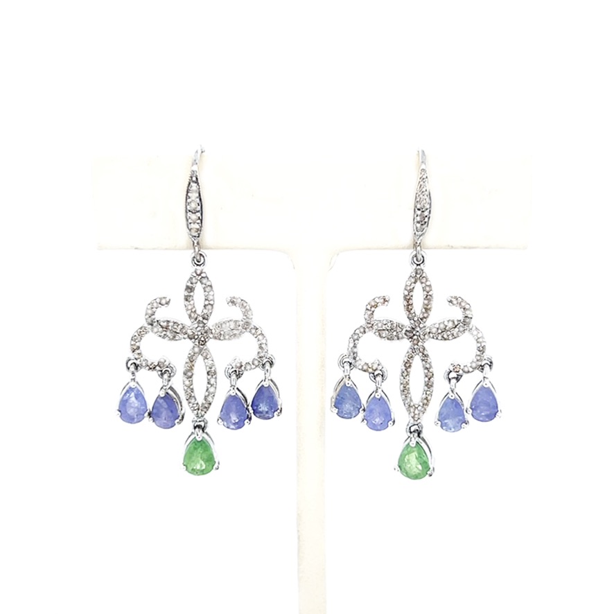 Emerald, Tanzanite and Diamond Earrings