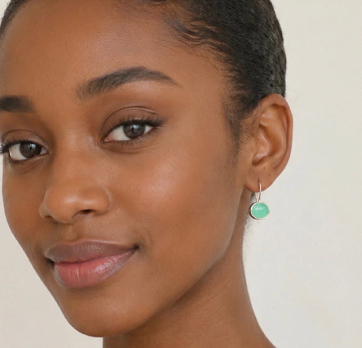 Woman Wearing Aqua Chalcedony Teardrop Earrings