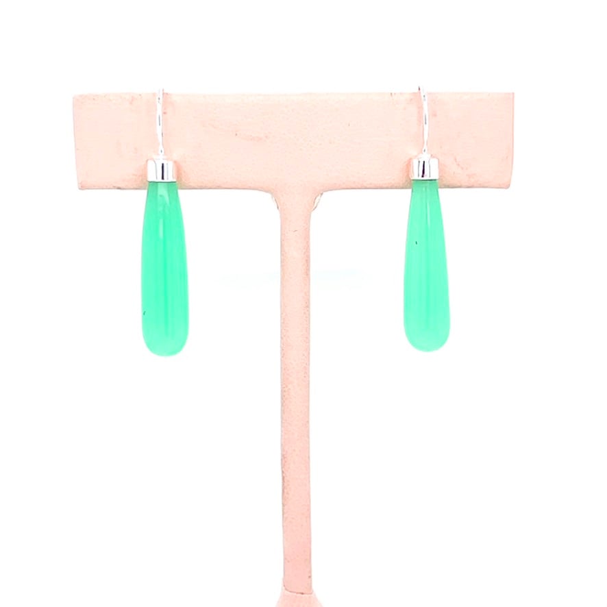 Cylindrical Drop Aqua Chalcedony Earrings