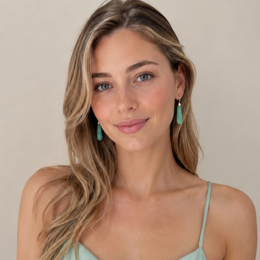 Cylindrical Drop Aqua Chalcedony Earrings - Image 2