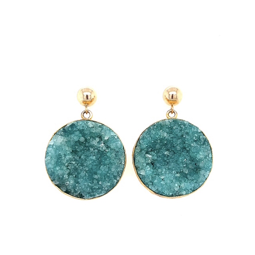 Green Druzy Earrings in Gold Vermeil