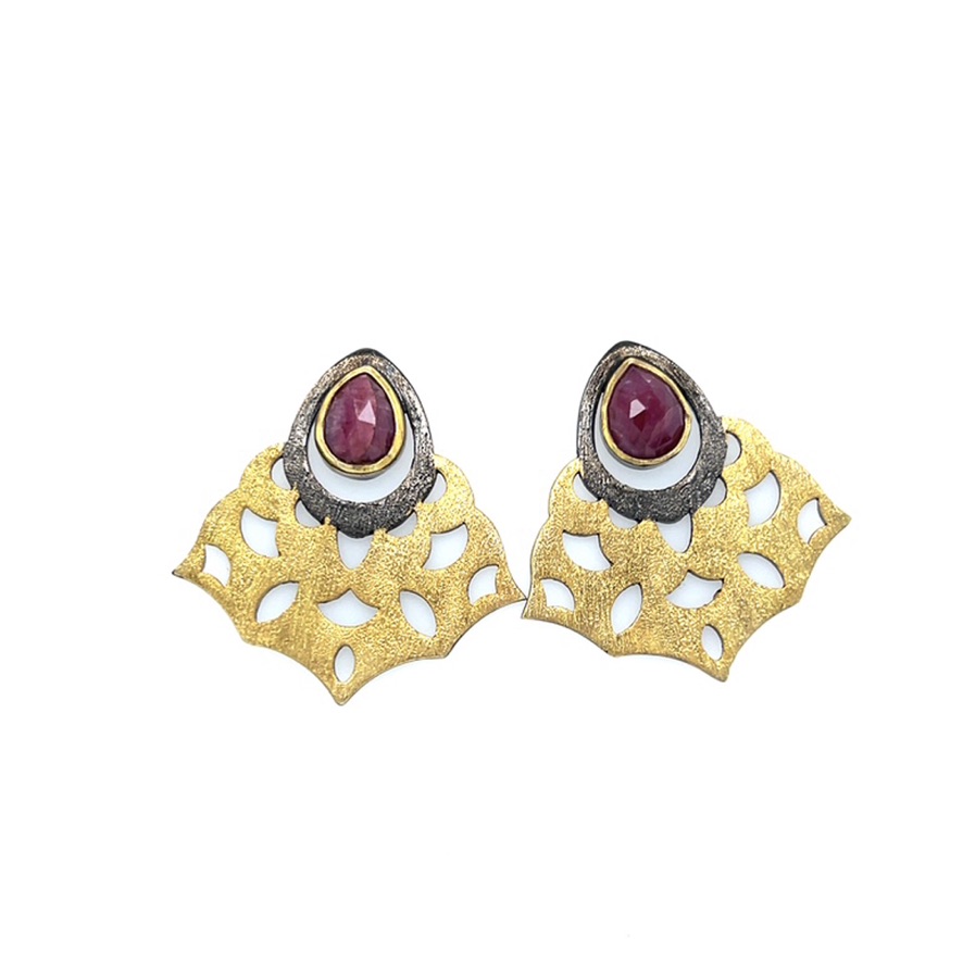 Ruby in Sterling Silver Earring