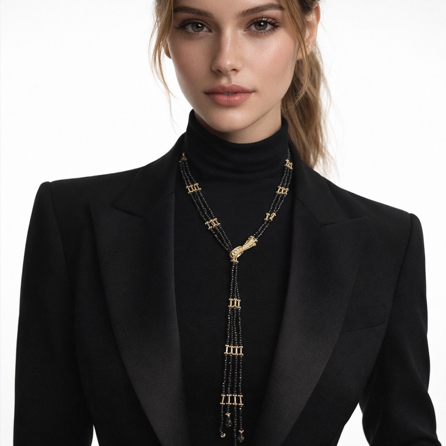 Woman Wearing Black Spinel Necklace