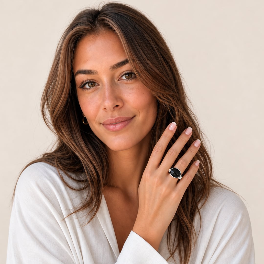 Woman Wearing Black Onyx Ring