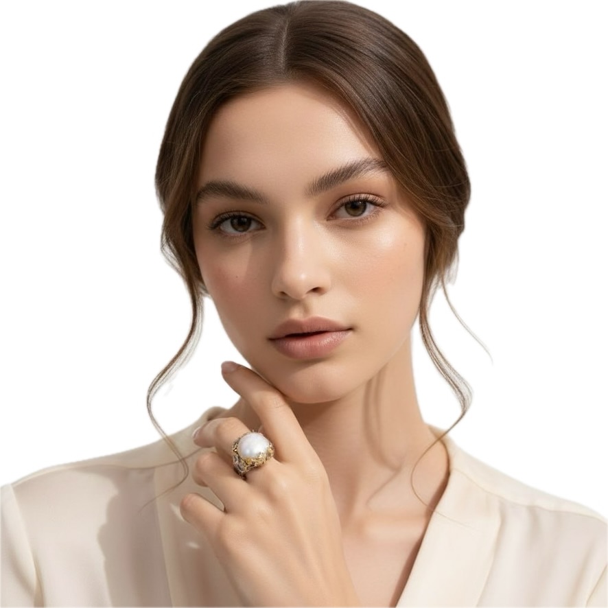 Woman Wearing Mabe Pearl Ring