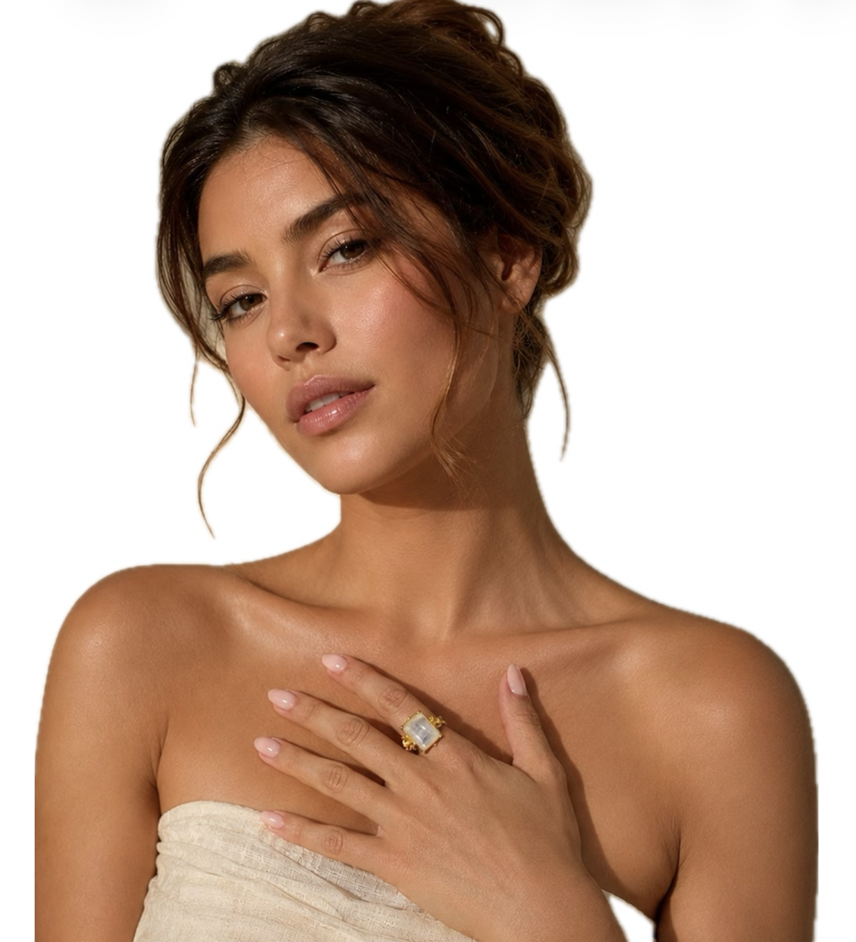 Woman Wearing Moonstone Ring