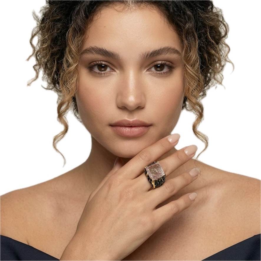 Woman Wearing Tourmalated Quartz Ring