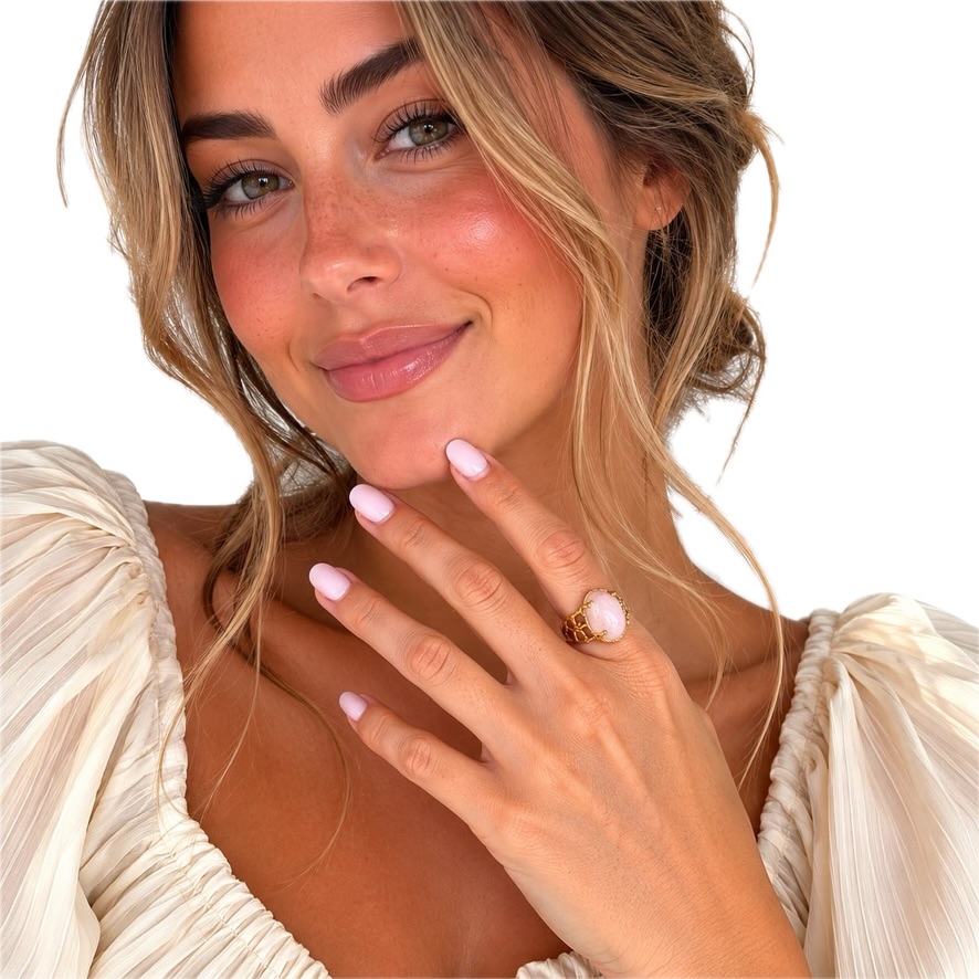 Woman Wearing Pink Opal Ring