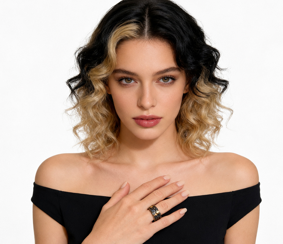 Woman Wearing Rhodium Ring